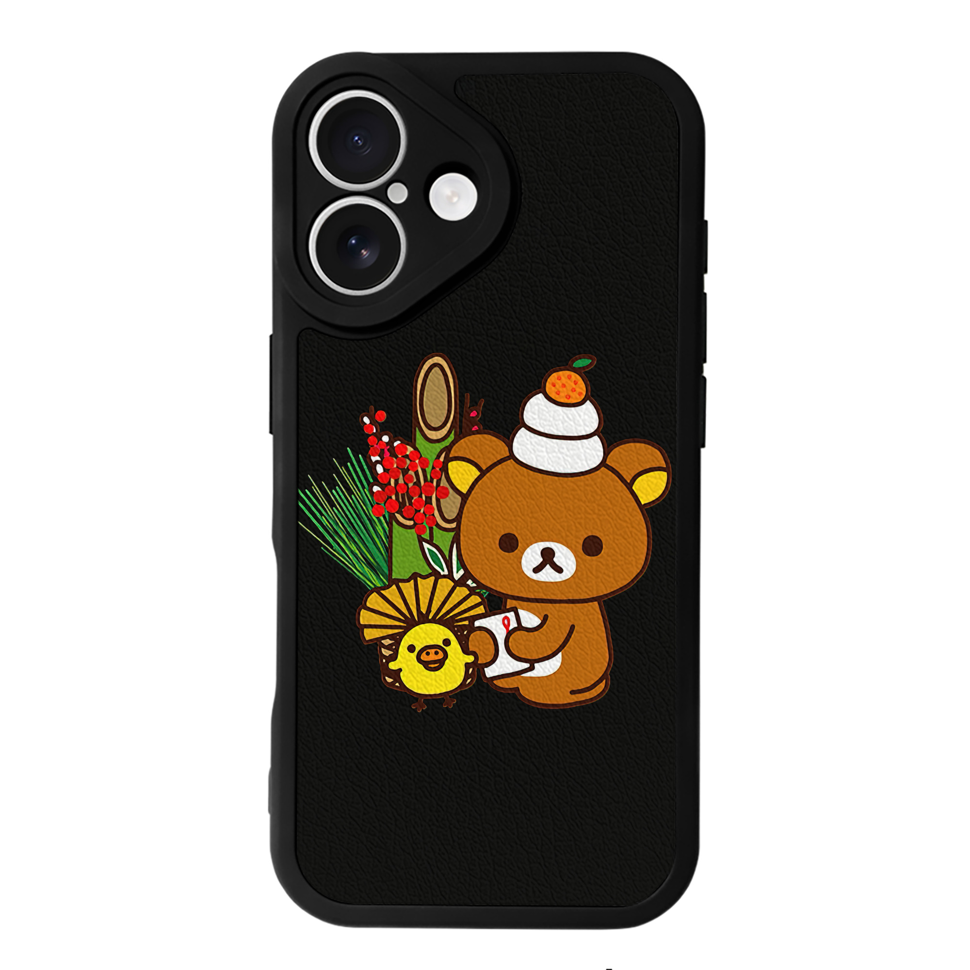 （画像用） リラックマ リラックマ キイロイトリ Rilakkuma Korilakkuma Kiiroitori 【iPhone 16シリーズ対応】シリコンスマホケース（レザー調） 材質：シリコン